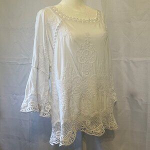Spiaggia Dolce White Embroidered Bohemian Tunic Blouse